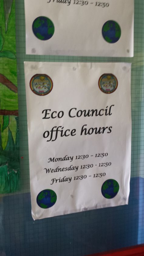 At Phillipstown Primary, the Eco Committee has it's own 'office' space where they proudly display their operating hours for people to drop by. #Eco-Committee Office Space