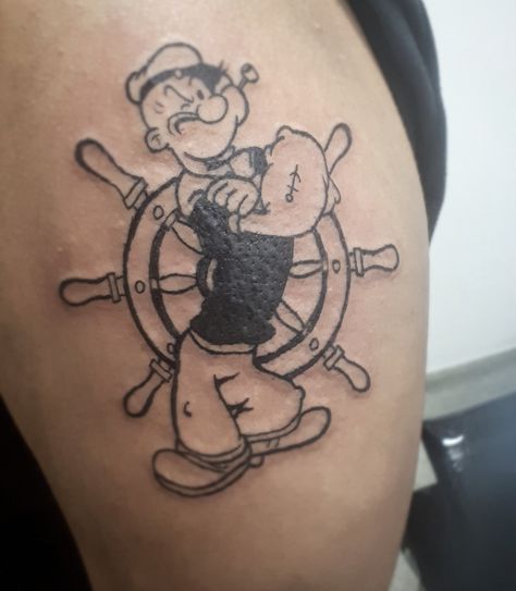 Popeye Tattoo For Men, Popeyes The Sailor Man Tattoo, Popeye Anchor Tattoo, Popeye Tattoo Design, Popeye Tattoo Old School, Popeye The Sailor Man Tattoo, Popeyes Tattoo, Popeye Drawing, Popeye Tattoo