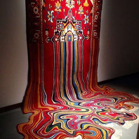 Carpet Installation Art, Melting Carpet, Melting Rug, Faig Ahmed, Rug Design Ideas, Melting Art, Contemporary Art Installation, Carpet Art, Art Rugs