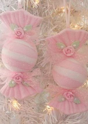 Diy Pink Ornaments, Pinkmas Decor, Aesthetic Ornaments, Pink Wonderland, Shabby Chic Christmas Ornaments, Sugarplum Fairy, Coquette Winter, Winter Coquette, Pink Ornaments