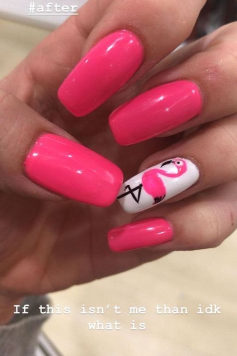 Top 12 Cute Flamingo Nails To Consider This Season Pink Flamingo Nails, Nails Bright Pink, Nails Flamingo, Summer Nails Coffin, Paradise Nails, Hawaiian Nails, Bright Pink Nails, Flamingo Nails, Cruise Nails