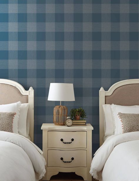 ME1522 Magnolia Home Common Thread Wallpaper - Navy/White – USWallpaper.com Thread Wallpaper, Stripped Wallpaper, Plaid Wallpaper, How To Hang Wallpaper, Common Thread, York Wallcoverings, Magnolia Homes, Modern Wallpaper, Joanna Gaines