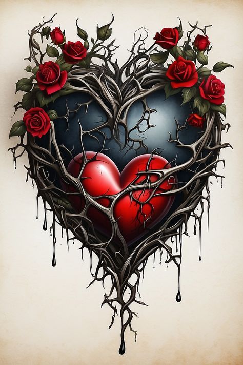 Heart With Stitches Tattoo, Dripping Heart Tattoo, Heart With Thorns Tattoo, Gothic Heart Tattoo, Gothic Rose Tattoo, Tattoo Designs Realistic, Tattoo Designs Dark, Heart Tattoo Designs For Men, Tattoo Designs Women