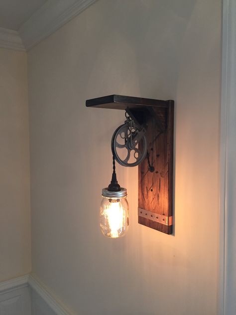 Farmhouse Wall Lighting, Pulley Light, Steampunk Wall, Plug In Wall Lights, Westport Ct, Farmhouse Lighting, Rustic Walls, Edison Bulb, Farmhouse Wall