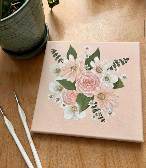 Painting A Bouquet Of Flowers, Painted Flower Bouquets, Bouquet Painting Acrylic, Flower Bouquet Painting, Flower Board, Spring Flower Bouquet, Bouquet Painting, Draw Flowers, Painting Stuff