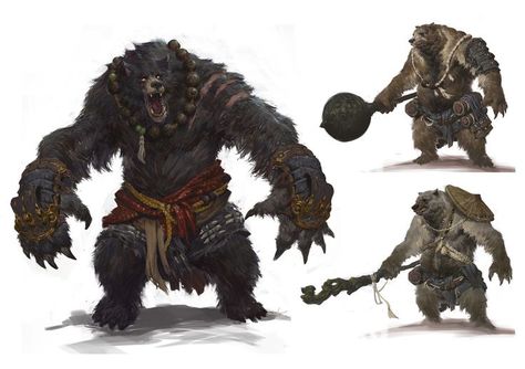 刷刷刷~~ - B文 - 指骨节奏 bear warrior barbarian fighter mace staff claws monster beast creature animal | Create your own roleplaying game material w/ RPG Bard: www.rpgbard.com | Writing inspiration for Dungeons and Dragons DND D&D Pathfinder PFRPG Warhammer 40k Star Wars Shadowrun Call of Cthulhu Lord of the Rings LoTR + d20 fantasy science fiction scifi horror design | Not Trusty Sword art: click artwork for source: Werebear Character Design, Werebear Art, Fantasy Beasts, New Character, 다크 판타지, Monster Concept Art, Fantasy Monster, Creature Concept Art, Monster Design