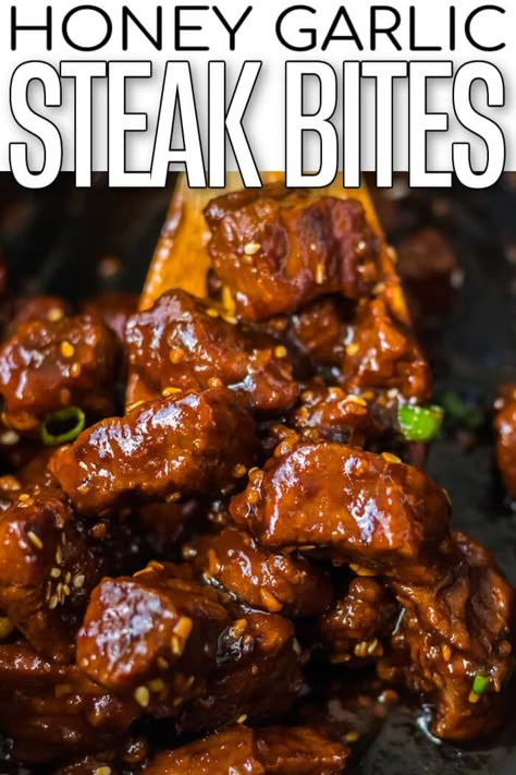 Honey Steak Bites, Steak Bites Crockpot, Instant Pot Steak Bites, Honey Garlic Steak Bites, Honey Garlic Steak, Garlic Steak Bites, Steak Dinner Recipes, Pork Crockpot Recipes, Steak Bites Recipe