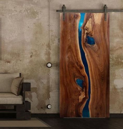 Resin Doors, Hanging Doors, Live Edge Resin, Natural Edge Wood, Pintu Interior, Live Edge Wood Table, River Tables, Barn Door Designs, Modern Rustic Decor