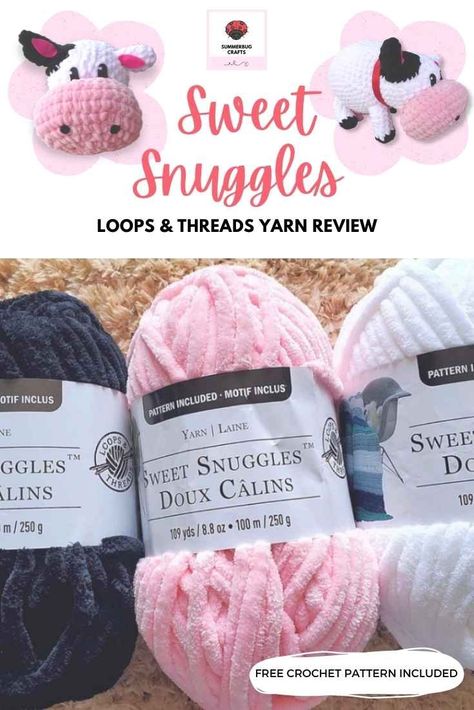 Sweet Snuggles Yarn, Loops And Threads Yarn, Cow Crochet Pattern, Yarn Projects Crochet, Bulky Yarn Crochet, Yarn Animals, Beanie Pattern Free, Crocheted Cow Pattern, Crochet Beanie Pattern Free