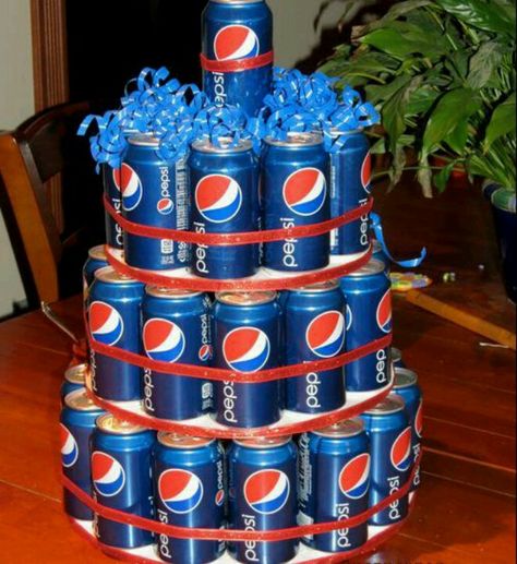 Pepsi Cake for fathers day Diy 60th Birthday Decorations, Pepsi Cake, Soda Cake, Valentines Day Baskets, Cake In A Can, Diet Pepsi, Girls Party Favors, Student Christmas Gifts, Fathers Day Cake