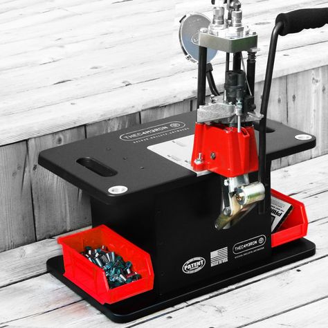 using the LEE 4-Hole Turret press and accessories with our bench! Reloading Bench Plans, Reloading Data, Shooting Bench Plans, Reloading Room, Reloading Press, Reloading Bench, Survival Kit, Diy Tools, Jam