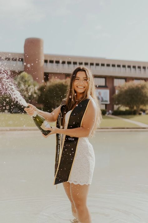 Ucf Graduation Pictures, Graduation Pictures Outfits, Ucf Grad, Nursing School Graduation Pictures, Senior Pictures Dresses, College Grad Pictures, Grad Picture Ideas, College Grad Photos, Nursing Graduation Pictures