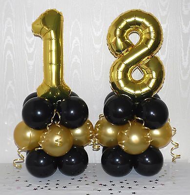 Tying Ribbon, Black And Gold Party Decorations, Black And Gold Theme, 18th Birthday Decorations, 40th Birthday Party Decorations, Black And Gold Balloons, Grad Party Decorations, Balloon Display, Birthday Party Centerpieces