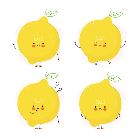 Cute Lemon Drawing, Lemon Cute, Lemon Aesthetic, Lemon Logo, Fruit Character, Lemon Drawing, Fruit Graphic, Kawaii Sushi, Happy Tea