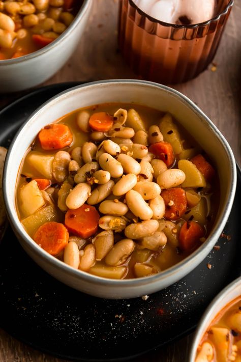 Pasulj (Serbian White Bean Soup) — Zestful Kitchen Serbian White Bean Soup, Pasulj Serbian, White Bean Soup Recipes, Can Of Beans, Northern Beans, Serbian Recipes, Diced Carrots, Great Northern Beans, Diced Potatoes