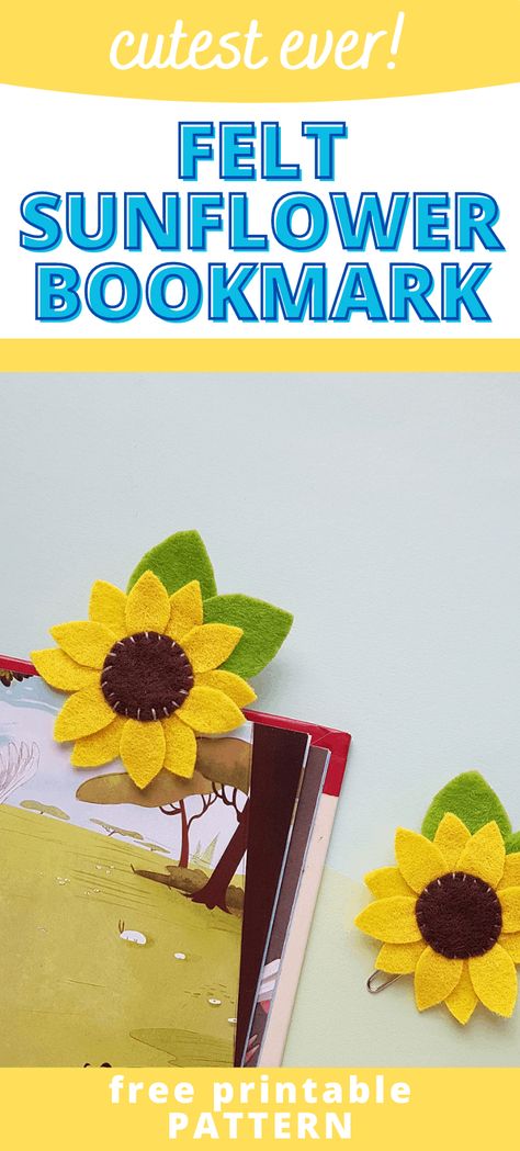 Homemade Calendar, Sunflower Bookmark, Felt Sunflower, Felt Template, Sunflower Template, Sunflower Crafts, Felt Bookmark, Felt Crafts Patterns, Kids Crafting