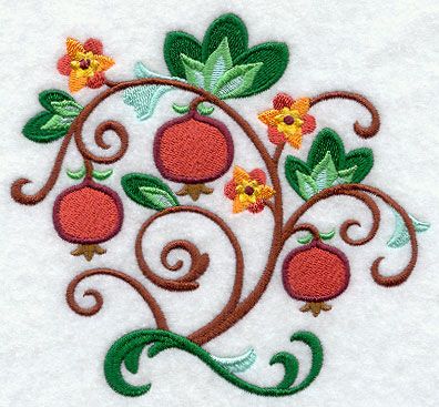 Pomegranate Tree   Machine Embroidery Designs at Embroidery Library! - Bordado Jacobean, Pomegranate Design, Plum Tree, Tree Quilt, Learn Embroidery, Peach Trees, Seed Stitch, Fruit Tree, Japanese Embroidery