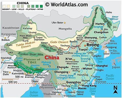 Physical Map of China Ancient China Map, Facts About China, World Map Europe, Map Of China, World Map With Countries, Gobi Desert, China Map, Country Facts, Changchun