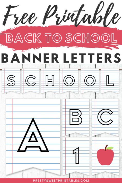 back to school banner Printable Back To School Banner, Cute Letter Fonts, First Day School Sign, Alphabet Party, Back To School Banner, Free Printable Banner Letters, Paper Flags, Letter School, Printable Banner Letters