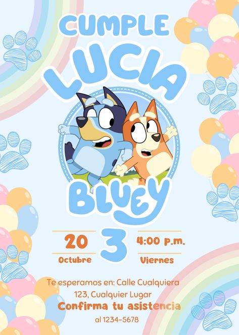 Celebra a lo grande con nuestra invitación digital de cumpleaños de Perritos Blue. ¡Descárgala gratis y sorprende a tus invitados! Bluey Birthday, Pastel, Nails, Birthday, Blue