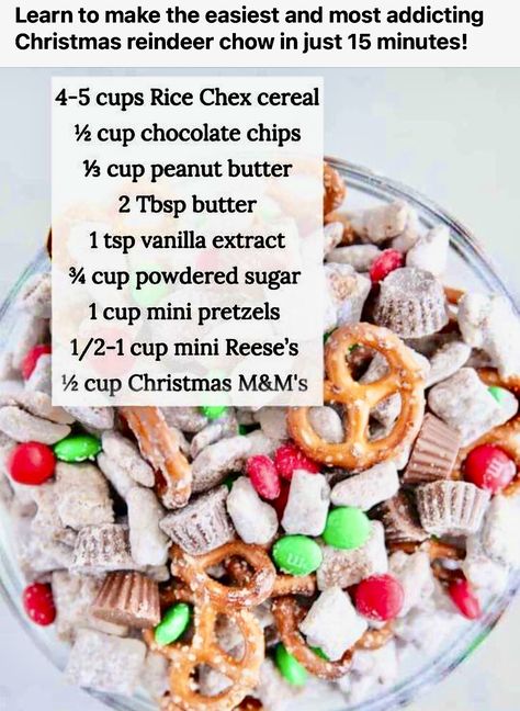 Reindeer Chow Recipe, Reindeer Chow, Chex Mix Christmas, Puppy Chow Recipes, Chex Mix Recipes, I Heart Naptime, Mini Pretzels, Christmas Food Gifts, Chex Mix