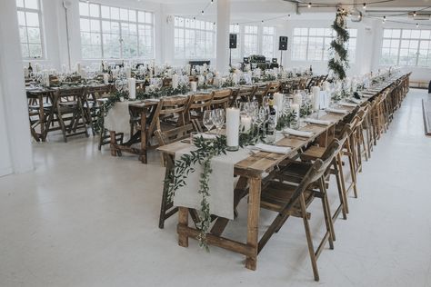 Wooden Trestle Tables For An Industrial Wedding In London Wooden Trestle Table, Stephanie Allin, Weddings Country, Trestle Tables, Music Wedding, Gray Photography, Interracial Wedding, Wedding Playlist, Wedding Shot