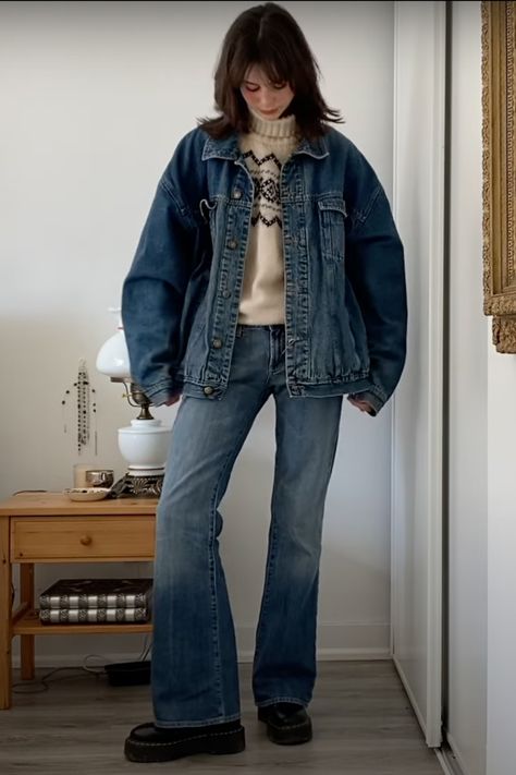 double denim Canadian tuxedo outfit Outfits Women Aesthetic, Kate Brock, How To Have Style, Women Aesthetic, Uni Outfits, Autumn Fits, غرفة ملابس, Winter Fits, Outfits Winter