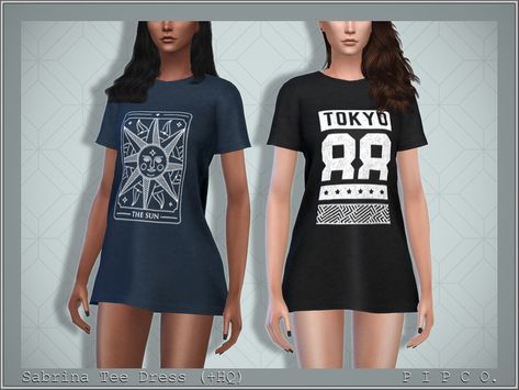 The Sims Resource - Sabrina Tee Dress. Sims 4 Cc Tshirt Female, Sims 4 Oversized Shirt, Outfit Categories, Sims4cc Clothes, Ts4 Clothes, Hot Weather Outfits, Baggy Shirt, Free Sims 4, Free Sims