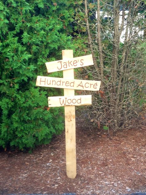 Winne the Pooh. Hundred Acre Wood sign. Made with a pallet Hundred Acre Woods Sign, Diy Hundred Acre Wood Sign, Hundred Acre Wood Sign, Peanuts Birthday, Baby Shower Party Themes, Pooh Party, Winnie The Pooh Nursery, Pooh Birthday, Second Birthday Ideas