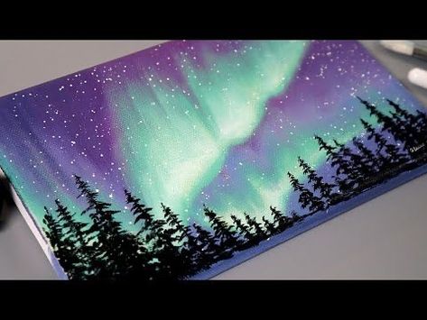 Aurora Painting Northern Lights, How To Paint Aurora, Northen Lights Painting Tutorial, Aroura Borealis Painting, Aurora Watercolor Painting, Aurora Borealis Painting Tutorial, How To Paint Northern Lights Watercolor, How To Paint Aurora Borealis, Painting Northern Lights Acrylic