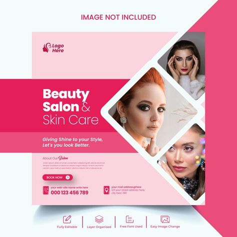 Beauty Salon Flyer Design Inspiration, Beauty Salon Social Media Design, Salon Social Media Posts Design, Beauty Poster Design Ideas, Beauty Salon Creative Ads, Salon Creative Post, Beauty Salon Social Media Post Design, Skin Care Social Media Post Design, Salon Poster Ideas