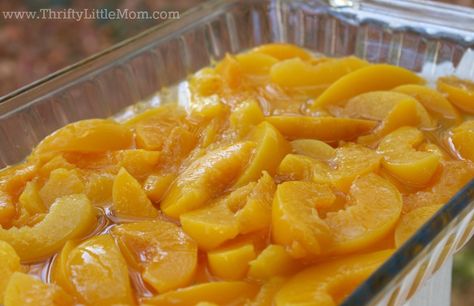 Better Than The Box 5 Minute Peach Cobbler Cake » Thrifty Little Mom Canned Peaches Cake, 3 Ingredient Peach Cobbler, Quick Peach Cobbler, Peaches Cake, Can Peach Cobbler, Canned Peach Cobbler Recipe, Peach Cobbler Cake, Cobbler Recipes Easy, Easy Peach Cobbler Recipe