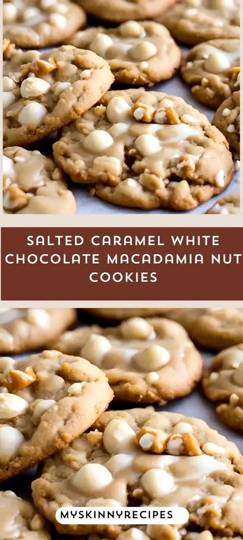 Indulge in the ultimate treat with Salted Caramel White Chocolate Macadamia Nut Cookies. These cookies combine the smoothness of white chocolate, the satisfying crunch of macadamia nuts, and a luscious salted caramel center. Perfect for a sweet escape, bake a batch and enjoy a moment of pure delight. Macadamia Nut Cookies Recipe, White Chocolate Macadamia Cookies, Chocolate Macadamia Nut Cookies, White Chocolate Macadamia Nut Cookies, White Chocolate Macadamia Nut, White Chocolate Brownies, Macadamia Cookies, Macadamia Nut Cookies, Nut Cookies