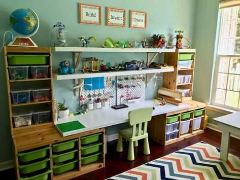 Kids Playrooms, Ikea Lack Shelves, Lego Bedroom, Kids Play Spaces, Unanswered Questions, Lego Table, Ikea Kids, Playroom Storage, Lego Room