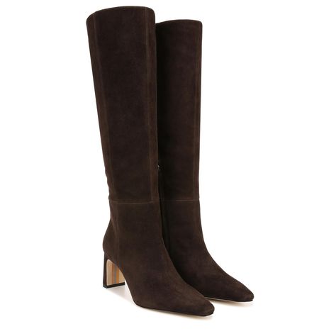 PRICES MAY VARY. Sam Edelman Sylvia Level up your closet with a tall boot. Sylvia is a knockout silhouette complete with a sleek pointed toe and slim heel. Just add a swishy skirt and a cropped sweater for an instantly polished look. Heel Height: 2.75 Inches Closure: Zipper Dress Boots For Women Style, Tall Boots Women, Black Dress Brown Boots, Slim Calf Boots, Taupe Knee High Boots, Tall Boots Outfit, High Heel Boots Outfit, Long Black Boots, Sam Edelman Boots