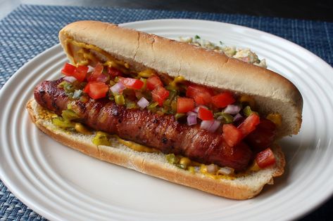 Bacon-Wrapped Double Dogs Cook Shack, Chef John Recipes, Chef John, Chicken For Dogs, Best Bacon, Bacon Tomato, Quick Dinners, Hot Dog Recipes, Bacon Wrapped Chicken