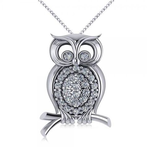 Allurez Diamond Accented Owl Pendant Necklace 14k White Gold (0.34ct) ($1,245) ❤ liked on Polyvore featuring jewelry, pendants, owl, owl jewellery, pendant necklaces, polish jewelry, diamond accent jewelry and white gold jewellery Beautiful Diamond Necklace, Jewellery Board, Owl Pendant Necklace, Fancy Necklace, Jewellery Sketches, Solitaire Pendant Necklace, Round Pendant Necklace, Owl Jewelry, Owl Necklace