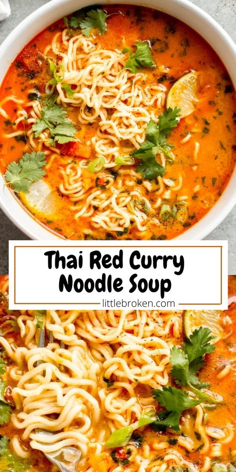 Thai Red Curry Noodle Soup, Red Curry Noodle Soup, Curry Noodle Soup, Noodle Recipes Easy, Curry Noodles, Asian Soup, Dinner Healthy, Asiago, Easy Soups