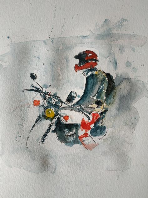 Motorcycle Watercolor Painting, Biker Painting, Motorbike Painting, Watercolor Motorcycle, Motorcycle Art Painting, Floral Paintings Acrylic, Motorcycle Drawing, Bike Drawing, Motorcycle Illustration