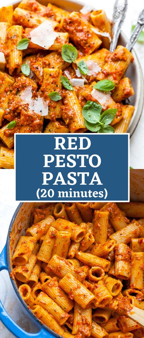 Red Pesto Pasta, Easy Weeknight Pasta, Weeknight Pasta, Sundried Tomato Pesto, Homemade Pasta Recipe, Red Pesto, Red Sauce Pasta, Pesto Pasta Recipes, Vegetarian Pasta Recipes