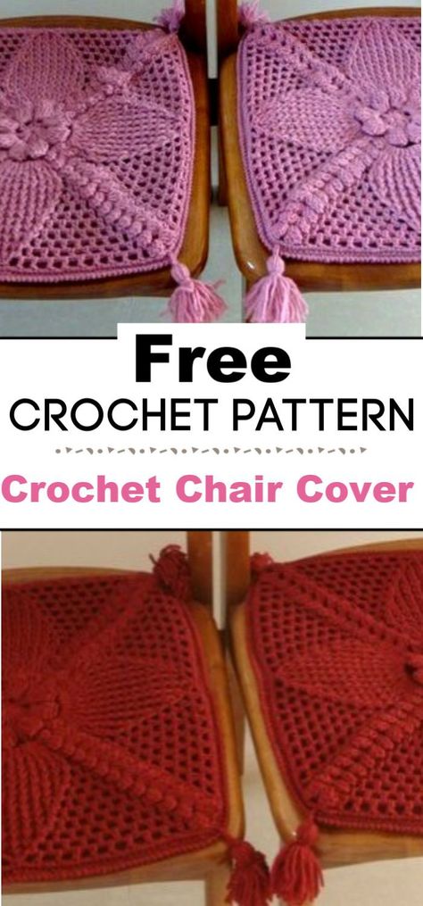 Crochet Chair Cover Pattern Crochet Chair Cover, Chair Cover Pattern, Stool Cover Crochet, Chair Crochet, Crochet Chair, Crochet Game, Pillow Patterns, Dining Room Chair Covers, Rocking Chair Cushions