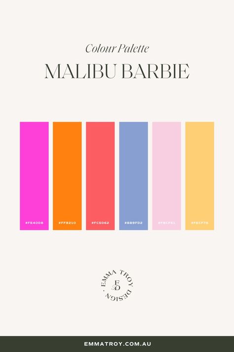 Barbie Movie Color Palette, Bright Modern Color Palette, Barbie Colour Palette, Sweet Color Palette, 2000s Color Palette, Barbie Color Palette, Modern Branding Color Palette, Bright Summer Color Palette, Girly Color Palette