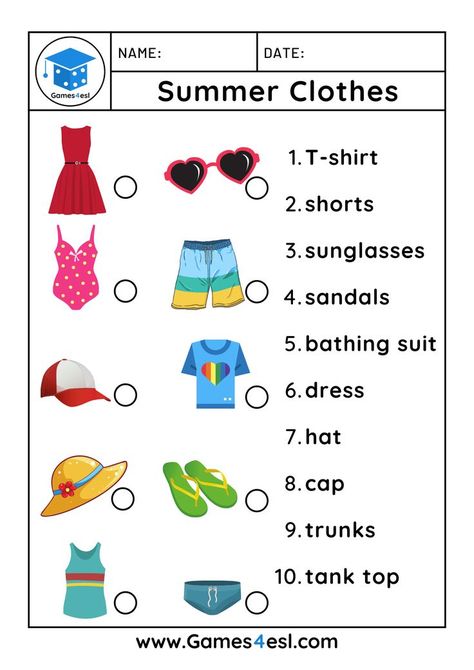 Clothes Worksheet, Sorting Clothes, Seasons Worksheets, Free Summer Activities, Summer Preschool Activities, Ela Worksheets, Summer Worksheets, Winter Activities Preschool, Summer Printables