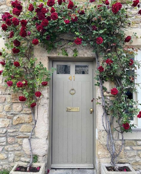 English Garden Front Yard, Cottage Style Front Doors, Front Door Planters, Garden Front Of House, English Country Cottages, Cottage Style Interiors, Rose Garden Design, Cottage Door, Small Patio Garden