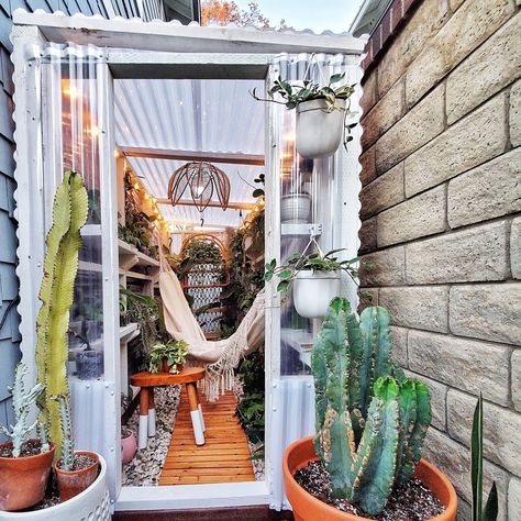 Side House Greenhouse, Side Yard Ideas Narrow Between Houses Space, Narrow Side Return Garden Ideas, Side Yard Greenhouse, Side Greenhouse, Narrow Greenhouse, Side Return Garden Ideas, Side Return Garden, Boho Greenhouse