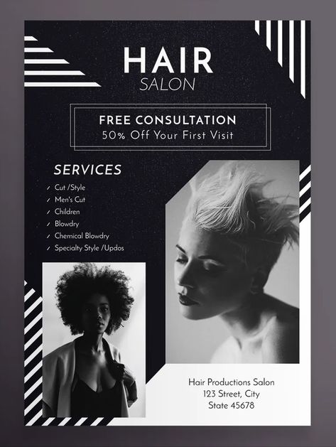 Salon Advertising Ideas, Hair Salon Flyer, Hair Poster Design, Hair Advertising, Hair Poster, Hair Salon Marketing, Magazine Cover Ideas, Beauty Salon Posters, Hair Salon Design