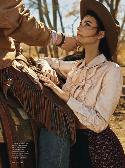 Stephanie Joy Field in “Wild Country” for Harper’s Bazaar UK,... Western Editorial, Country Romance, Coco Fashion, Urban Cowgirl, Western Romance, Wild Country, Harper’s Bazaar, Cow Girl, Harper's Bazaar