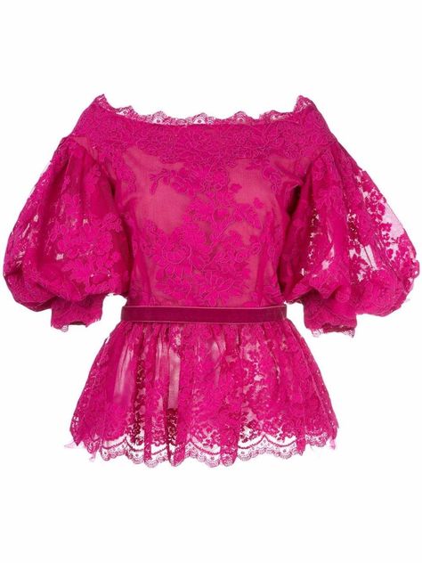 Puffed Sleeves Blouse, Lace Blouse Styles, Blouse Ideas, African Wear Dresses, Fuschia Pink, African Fashion Women Clothing, Dressy Dresses, Designer Blouses, African Style