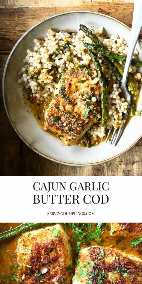 Cajun Cod, Garlic Butter Cod, Butter Cod, Cod Fillets, Fish Dinner Recipes, Resep Diet, Easy Seafood, Cod Recipes, Garlic Butter Sauce