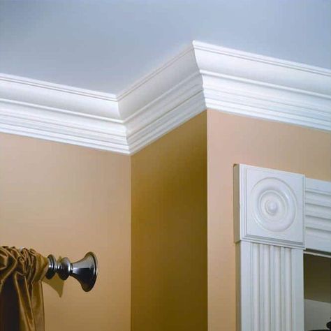 7 Types of Crown Molding for Your Home Crown Molding In Bathroom, Molding In Bathroom, Crown Molding Bathroom, Types Of Crown Molding, Cove Crown Molding, Caulking Tips, Ceiling Molding, Wood Crown Molding, Plaster Mouldings